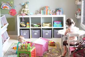 Child S Playroom With Ikea Expedit Land Of Nod Toy Bins Table Chairs Daffodil Design Calgary Web Design Storage Kids Room Toy Rooms Toddler Toy Storage