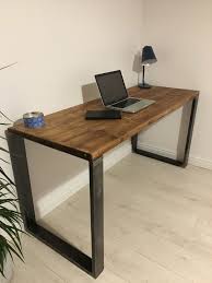 Rustic Wooden Desk Made From Reclaimed Scaffold Boards Square Metal Frame Legs Industrial Urban In 2020 Rustic Wooden Desk Diy Wooden Desk Rustic Desk
