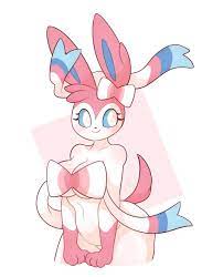 1girls anthro big breasts big ears blue eyes blue fur diders  furry hands between legs leaning forward paws pink fur pokémon (species)  pokemon ribbon ribbon clothes ribbons simple background
