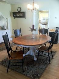 Solid oak dining table with 2 chairs. Pressback Table And Chairs Redo Originally A Light Oak Set From The 90 S Restained A Bit Darker And Pai Oak Dining Room Oak Dining Room Set Dining Room Table