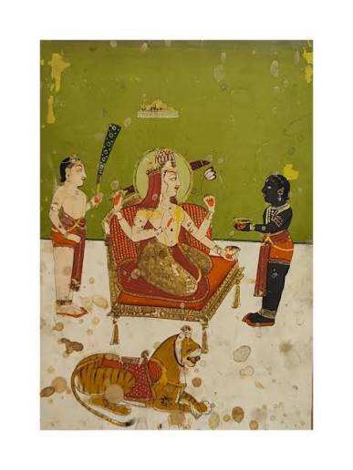 P-354, This artwork appears to be a hand-painted traditional Indian miniature painting on vintage-style paper, depicting a royally decorated stallion in the classic Rajasthani or Mughal style. DM if interested or for