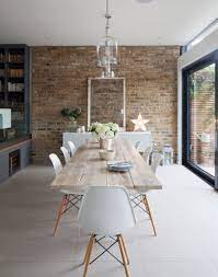 This can be used on the wall of your home, or you can create a bench back for a seating area in your home. White Scandi Style Dining Room With Exposed Brick Wall The Room Edit Modern Farmhouse Dining Modern Farmhouse Dining Room Scandinavian Dining Room