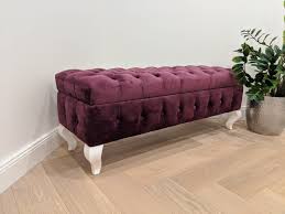 Purple Velvet Bench Ottoman With Storage Box Chesterfield Deep Buttoned Entryway Bedroom Bench In 2020 Bedroom Bench Velvet Bench Storage Ottoman