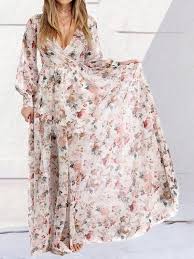 La gamme des robes de soirée fleuries de maysange propose des modèles comme la robe de cérémonie de couleur rouge feu et blanc cassé. Robe Maxi Longue En Mousseline Imprime A Fleurie Ceinture Fluide Elegant Boho Blanc Casse Robe Longue Robes