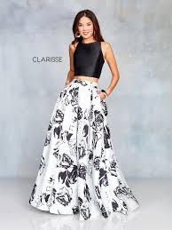 3709 Two Piece Black And White Dress With A Mikado Print Gown Piece Prom Dress Prom Dresses Printed Prom Dresses