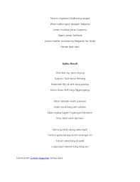 Geguritan yaiku salah satunggaling karya sastra jawa kang kawujud saka roso ing jero ati kang diungkapne kale penyair ing nganggo bahasa ingkang nduweni irama, rima. Contoh Geguritan Jawa