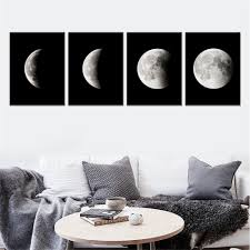 A minimalist abstract art print in black and white created with repeating brushstroke stripes that beautiful black and white wall gallery decoration at this dining room with black & white photo. Minimalist Moon Phase Canvas Painting Black White Art Poster Graphic Wall Picture For Living Room Home Decor Mural Frameless Buy Phase Canvas Painting Wall Picture For Bedroom Wall Picture For Restaurant Product On
