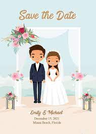 Cute Wedding Save The Date Template Printable Invitation Instant Download Personalize Template Wd7911 Wedding Saving Wedding Couple Cartoon Bride And Groom Silhouette