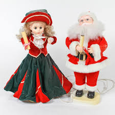 Pair Of Animated Christmas Dolls Holding Illuminated Candles Ebth