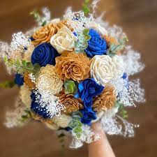 Jj's house offers tons of affordable wedding flowers and wedding bouquets in a variety of materials, such as silk wedding flowers and satin ones. Royal Blue And Gold Bouquet Wedding Bouquet Ramo De Etsy