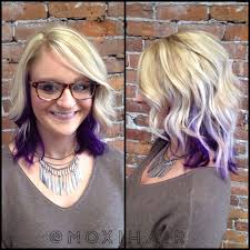 Short Blonde Hair With Purple Highlights On Thin Hair Google Search Purple Highlights Blonde Hair Hair Color Flamboyage Short Blonde Hair