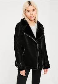 Black Oversized Fur Lined Aviator Pilot Jacket Missguided