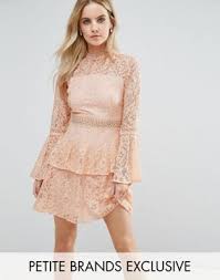 John Zack Petite All Over Premium Lace Top Tiered Prom Mini Dress Pink Dress Short Sheer Lace Dress Petite Cocktail Dresses