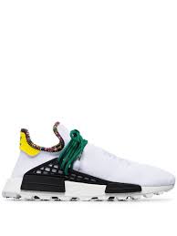 One line of white shoes pays homage to the indoor trainers popularised in the early 80s: Shop Adidas X Pharrell Williams Human Body Nmd Sneakers With Express Delivery Farfetch