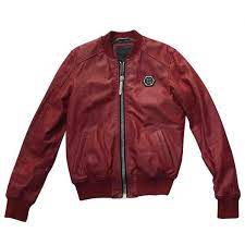 Pre Owned Philipp Plein Leather Jacket 1 184 Liked On Polyvore Featuring Men S Fashion Men Red Jacket Leather Leather Flight Jacket Leather Sleeve Jacket