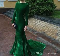 2018 cheap hunter green velvet evening dress arabic long sleeves formal holiday wear prom party gown custom made plus size