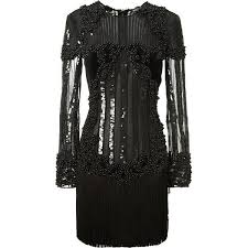 Balmain Black Velvet Dress Embellished With Black Beads And Sequins 5 145 Liked On Polyvore Fringe Dress Outfit Embellished Fringe Dress Embellished Dress