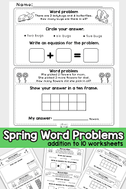 You may select the numbers to be represented with digits or in words. Spring Word Problems Addition To 10 Worksheets Kindergarten And Grade 1 Math Itsybitsyfun Com