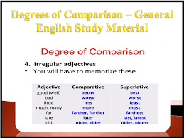 Degree words are words with meanings like 'very', 'more', or 'a little' that modify the adjective to indicate the degree to which the property denoted by the adjective in english, the degree word enough differs from other degree words in that it follows the adjective (large enough vs. Degree Of Comparision General English Study Material
