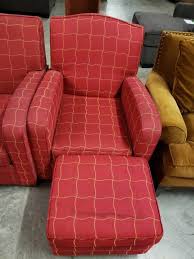 Find upholstered accent chairs in beautiful velvet, leather and linen fabrics. Cherry Red Accent Chair And Ottoman Federal Style Antique Couch Restored Victorian Vanity All Glass Brass Bar Station Marble Top End And Coffee Tables Equip Bid