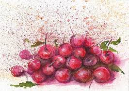 Aceo Original Cherries Watercolour Painting Abstract Cherry Art Card Miniature Card Art Miniature Art Abstract Painting