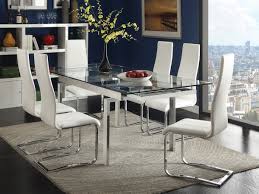 The modrest draper contemporary walnut & glass dining table features a lustrous 1.5 cm rectangular clear tempered glass top with an inimitable walnut finished base design. Wexford Glass Top Dining Table With Extension Leaves Chrome Coaster Furniture 106281