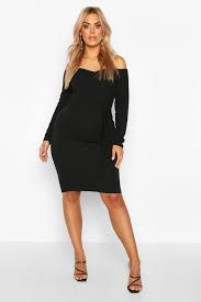 Plus Off The Shoulder Wrap Tie Belt Midi Dress Boohoo In 2020 Belted Midi Dress Evening Dresses Plus Size Bodycon Fashion