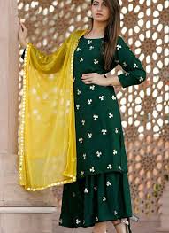 Hunter Green Color Party Wear Designer Palazzo Suit Kurti Designs Party Wear Stylish Dress Designs Indian Designer Outfits