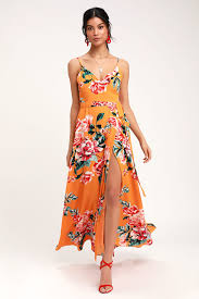 Floral Flirtation Orange Floral Print Wrap Maxi Dress Floral Print Maxi Dress Orange Maxi Dress Maxi Dress