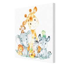 Gray Mint Watercolor Cute Safari Jungle Animals Canvas Print Zazzle Com Animal Posters Animal Canvas Jungle Animals