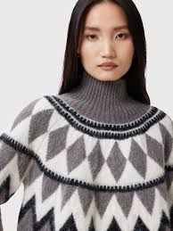 AllSaints Tara Fair Isle Wool Rich Jumper, Eiffel Grey