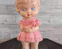 Vintage 1960’s Edward Mobley Rubber Squeaker Girl Pink Dress Holding Teddy  Bear/Vintage Collectible Baby Figurine Toys/Vintage Toys