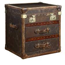 Curations limited trunk wood and leather end table. Vintage Steamer Side Table With 2 Drawers Cigar Leather Leather Trunk Trunk End Table Modern Wood Coffee Table