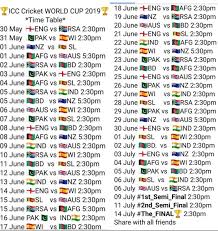 Icc World Cup 2019 Schedule Pdf Download Timetable Fixture