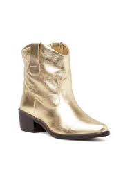 Bota Feminina Cano Curto Couro Country Western Metalizada Dourado