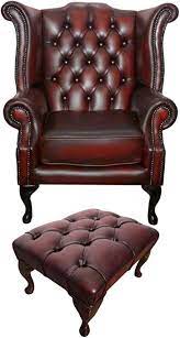 83cm deep, 87cm high, 70cm wide. Chesterfield 100 Genuine Leather Antique Oxblood Red Queen Anne Armchair And Footstool Amazon De Kuche Haushalt