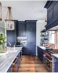 Column Refrigerators With Coffee Bar In Between Navy Kitchen Cabinets Kitchen Design Blue Kitchen Cabinets