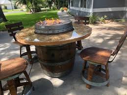 Wine Barrel Patio Table Fire Pit With Chairs Etsy In 2021 Fire Pit Fire Pit Chairs Barrel Fire Pit