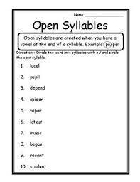 Language Arts Activities Open Syllables Worksheets Open Syllable Types Practice Syllable Worksheet Open Syllables Syllable Types