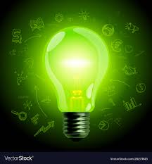 Green Light Bulb On Hand Drawn Business Icons Vector Image