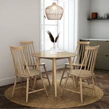 Linon reedhaven solid wood set of two side chairs in medium oak brown. 4 Seater Round Light Oak Drop Leaf Dining Set With 4 Oak Spindle Dining Chairs Furniture123