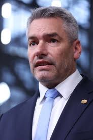 Chancellor Austria Karl Nehammer Speaks Press Editorial Stock Photo