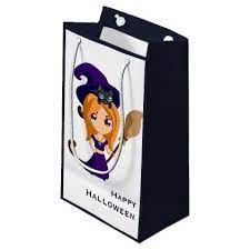 Cute Witch In Purple Hat Halloween Small Gift Bag Zazzle Com Small Gift Bags Purple Hats Small Gifts