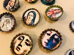 Mother Mary Recycled Bottle Cap Pin or Magnet