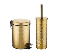 Upgrade your bathroom with you can also fix the towel racks and bath towel holders to the wall using a metal bracket with rails made of sturdy brass. Golden 2pcs Bathroom Accessories Stainless Steel Bathroom Sets Metal Pedal Waste Bin With Toilet Brush Holder Sets Buy Waste Bin Set Bathroom Pedal Bin With Toliet Brush Holder Golden Bathroom Accessories Product On