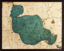 Houghton Lake Michigan Wood Carved Topographic Depth Chart Map