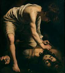 The winner holds in his hand the severed head. David And Goliath Caravaggio Wikipedia