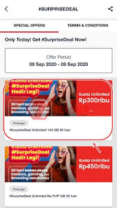Buat anda yang menghabiskan kuota internet bulan lalu hingga 200rb maka anda akan ditawarkan paket ini mulai dari 300rb sebanyak 180gb. Hari Ini Paket Unlimited Surprise Deal Telkomsel 60 Gb Cuma Rp 100 Ribu Nokiafans Id