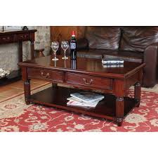 Enjoy free shipping with your order! Mahogany Coffee Table With Drawers And Lower Shelf Traditional Dark Wood Finish