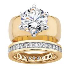 Palm Beach Jewelry Round Cubic Zirconia 2 Piece Solitaire Channel Set Eternity Band Wedding Ring Set 4 80 Wedding Ring Sets Eternity Bands Bridal Jewelry Sets